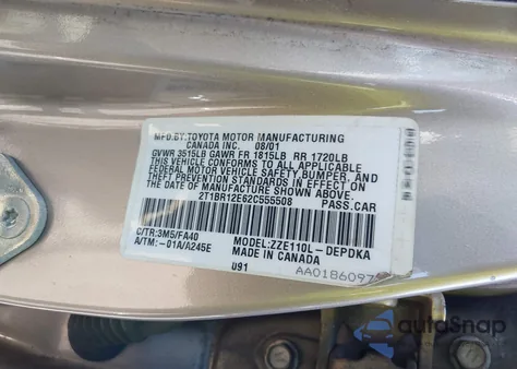 2002 Toyota Corolla Le z USA, uszkodzony, nr VIN 2T1BR12E62C555508